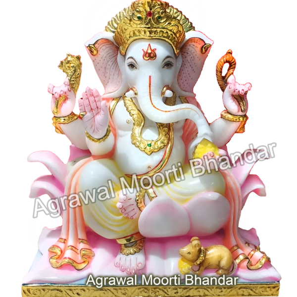 Pink - White Ganesh Marble Moorti