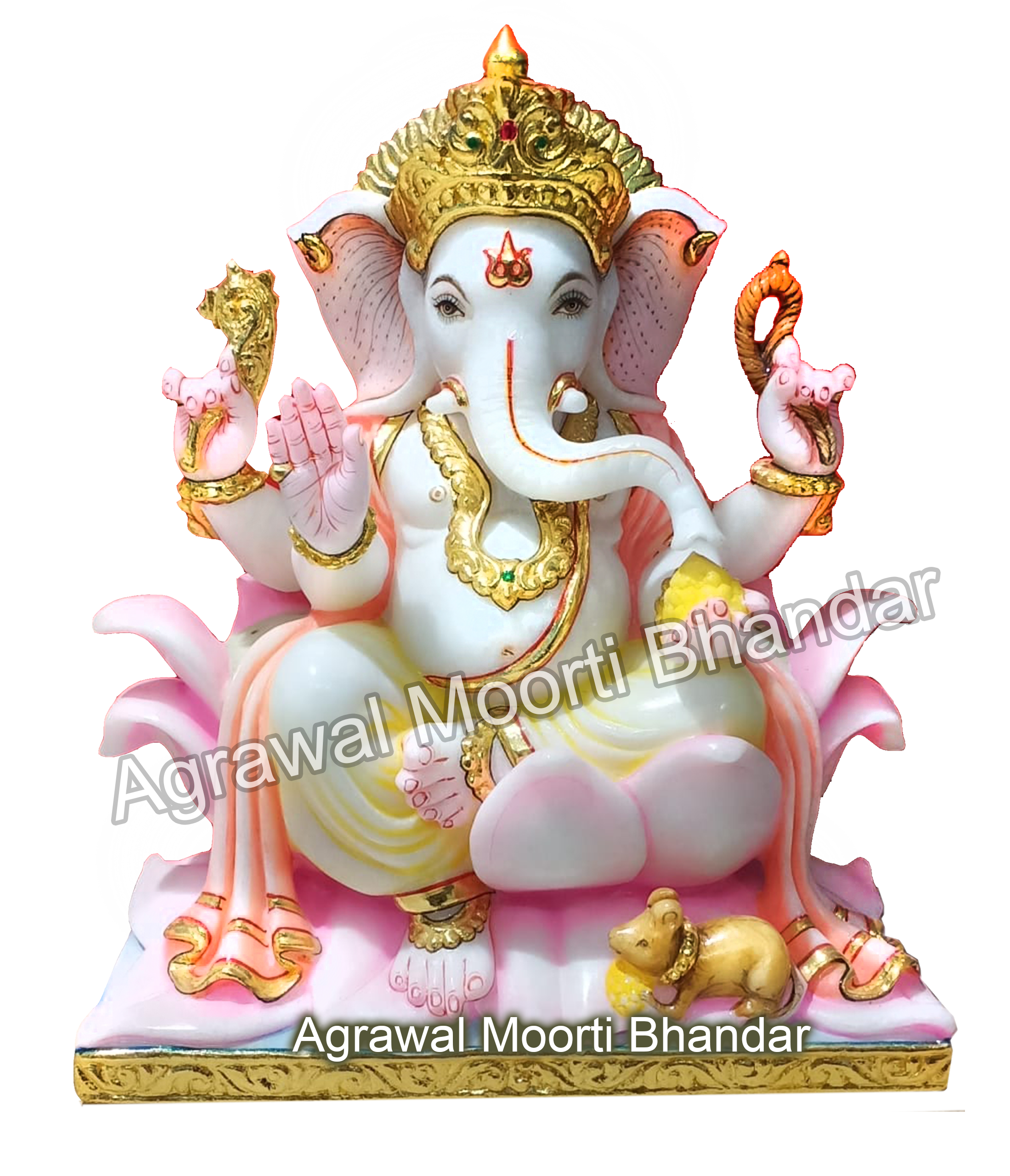 Pink - White Ganesh Marble Moorti