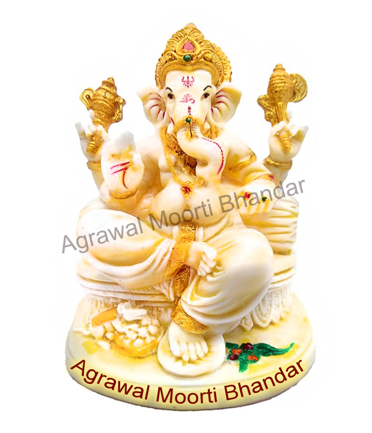 Ganesh Marble Moorti in white and yellow colour