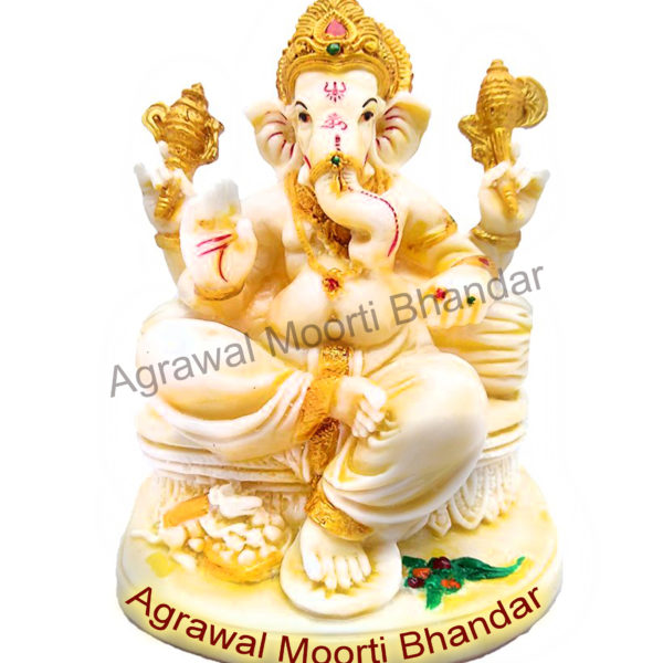 Ganesh Marble Moorti in white and yellow colour