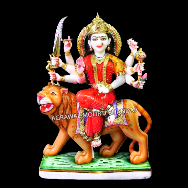 Painted Maa Durga Marble Moorti