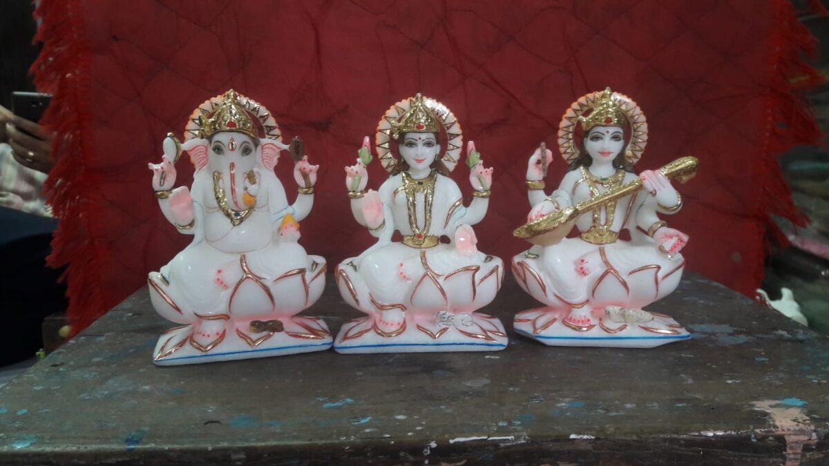 Lord Ganesh Maa Saraswati Maa Lakshmi marble Statue for Home and office