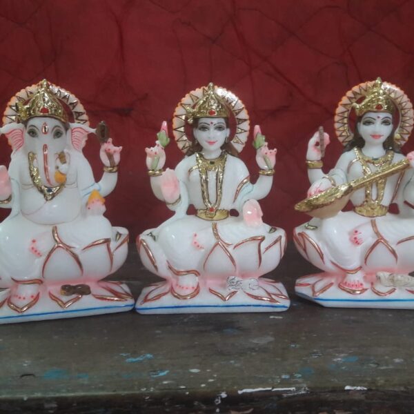 Lord Ganesh Maa Saraswati Maa Lakshmi marble Statue for Home and office