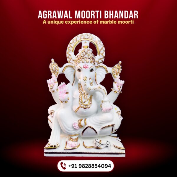 Vietnam White Marble Ganesh Murti